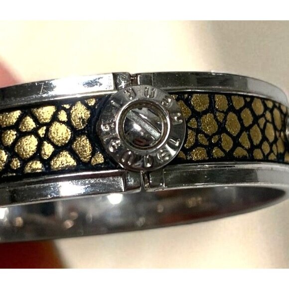 Henri Bendel Gold & Black Snake Pattern Cuff Bracelet With Silver Accents & Logo - Picture 3 of 4